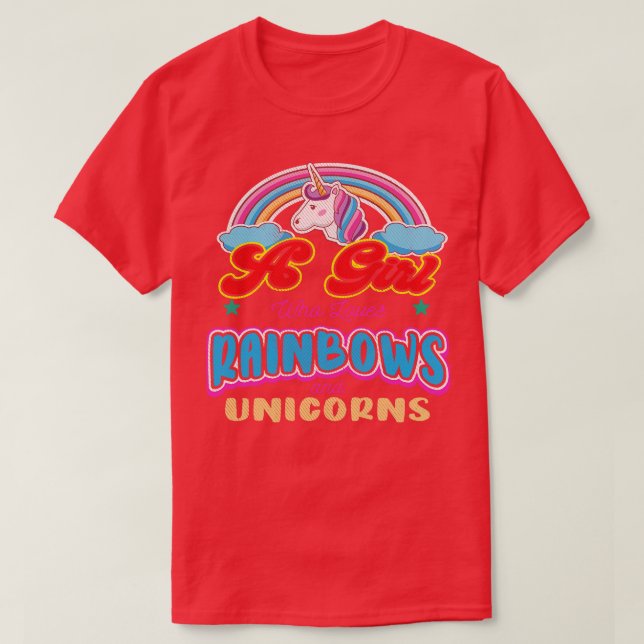 En flicka som Kärlek Rainbows och Unicorns T Shirt (Design framsida)