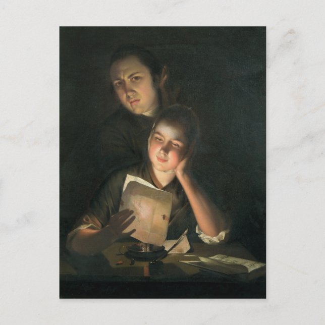 En flicka som läser en brev av Candlelight Vykort (Framsida)