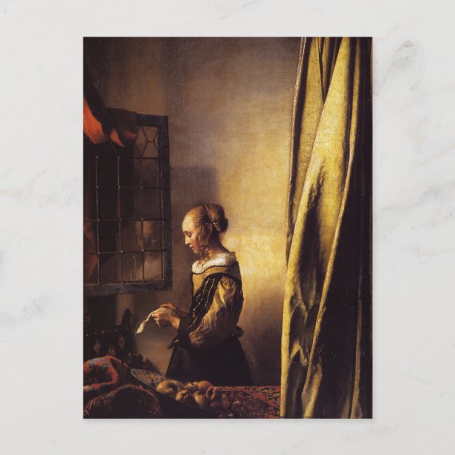 En flicka som läser en Brev vid ett öppet fönster Vykort (Framsida)