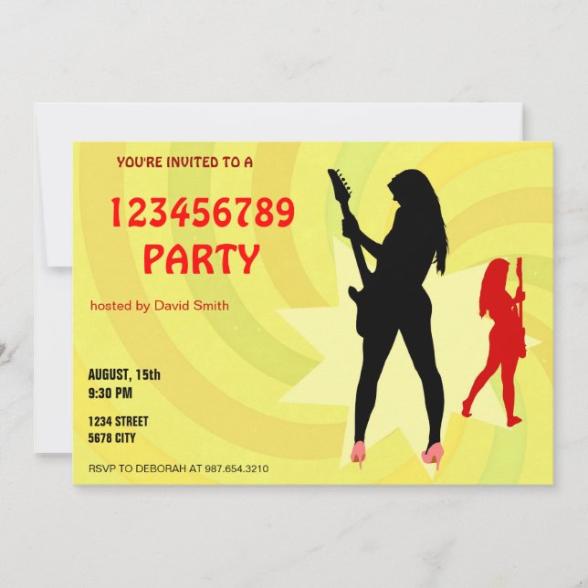 En flicka som palying den elektriska gitarren inbjudningar (Framsida)