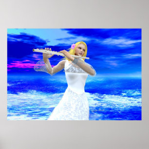 En flicka spelar Flute Poster