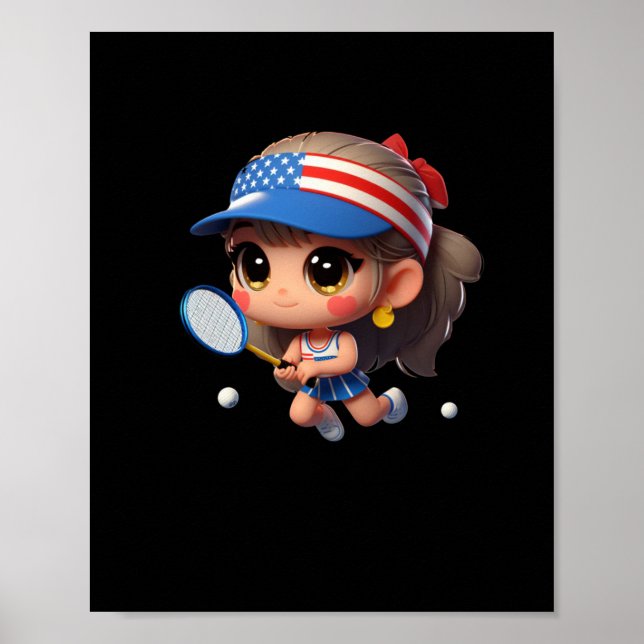En flicka spelar tennis. Fäst Poster (Framsidan)