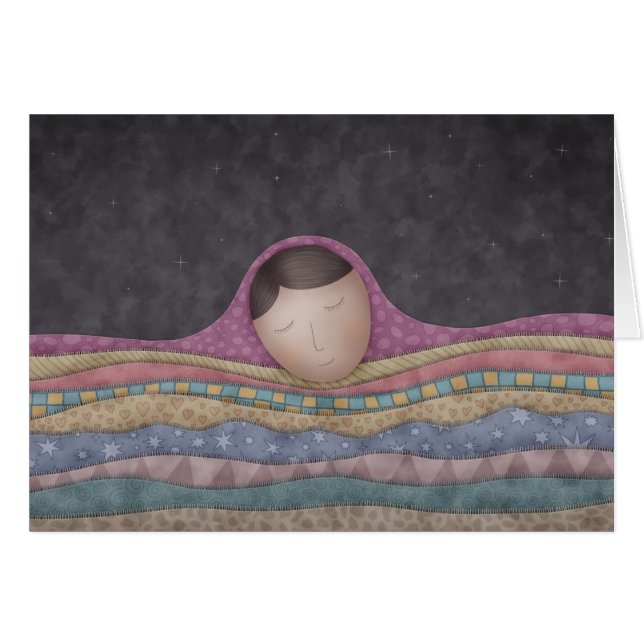En flicka under tusen blanketter hälsningskort (Framsidan Horizontal)