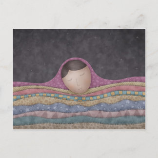 En flicka under tusen blanketter vykort