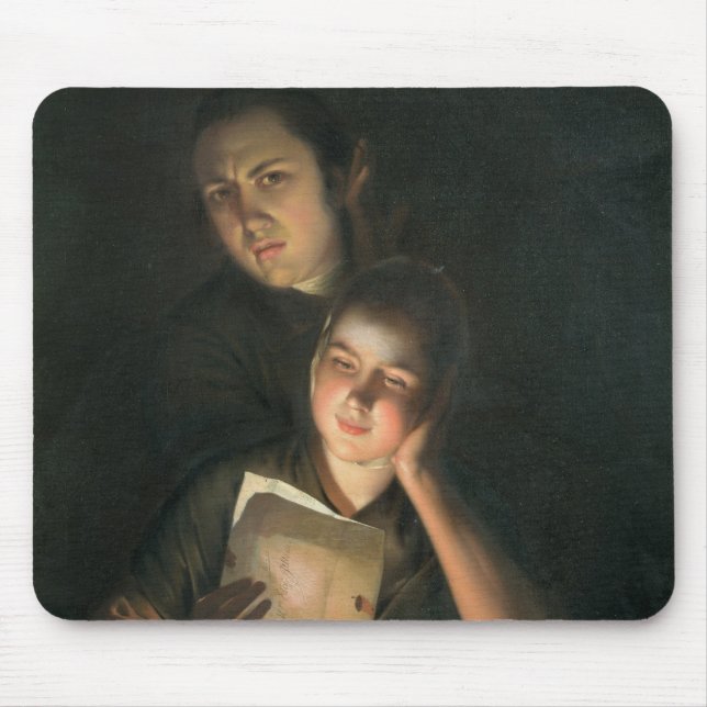 En flickaläsning ett brev vid Candlelight Musmatta (Framsidan)