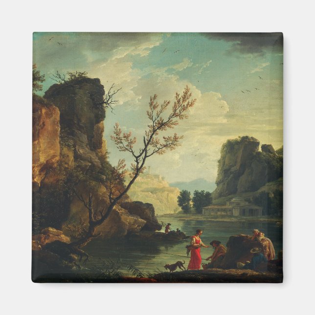 En flod med fiskare av Joseph Vernet  Magnet (Framsidan)