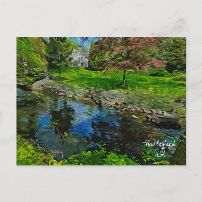 En flod springa genom den. New England USA Vykort (Framsida)