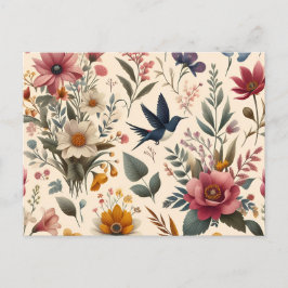 en flodbädd mönster med en fågel som flyger över d inbjudan vykort