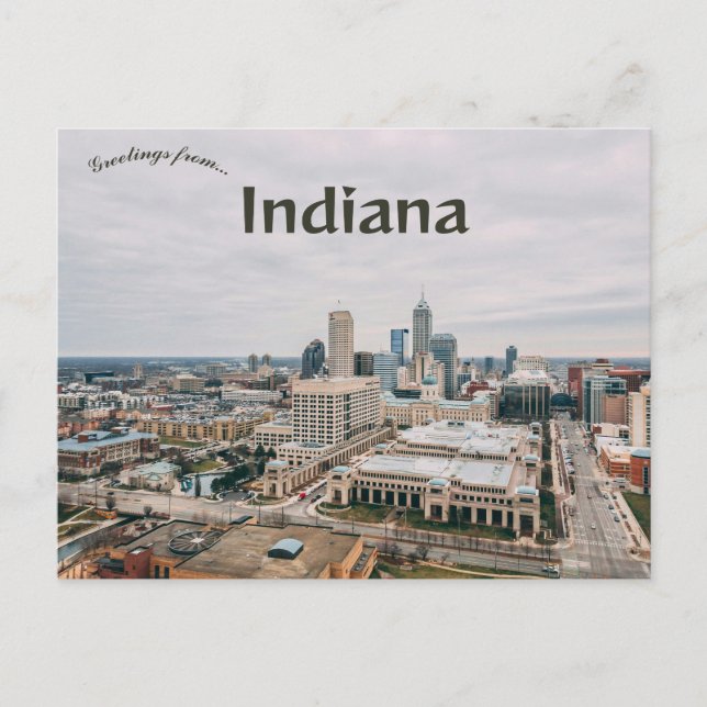 En flygbild över centrala Indianapolis Indiana Vykort (Framsida)