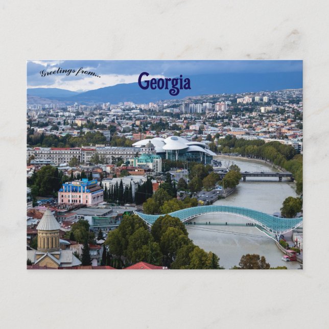 En flygvy över Tbilisi Georgia Vykort (Framsida)