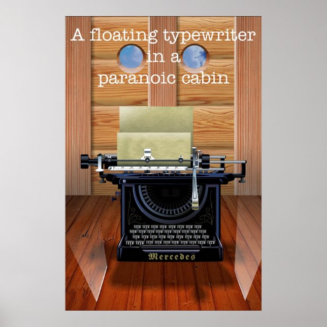 En flytande skrivmaskin i en paranoid hytt poster (Framsidan)