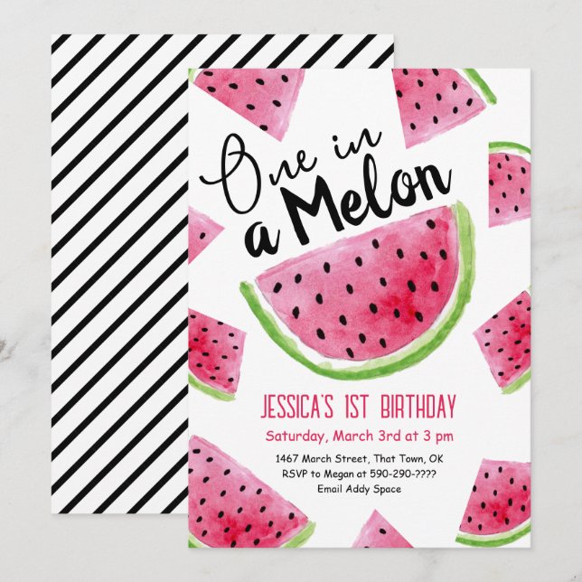 En födelsedagsinbjudan till en melonfest inbjudningar (Fram/baksida)