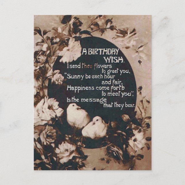 En födelsedagsönskan Duvor Vintage vykort (Framsida)