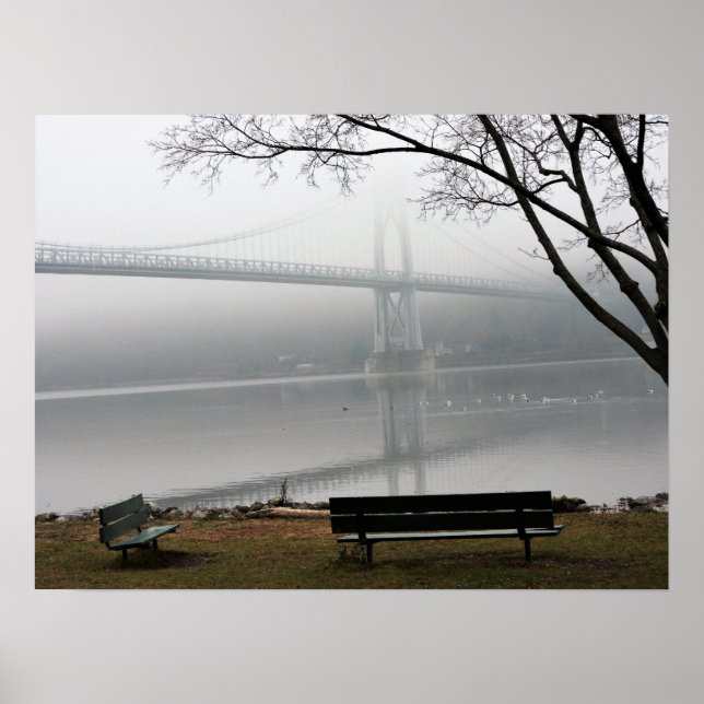 En foggy-dag runt Mid-Hudson-bron Poster (Framsidan)