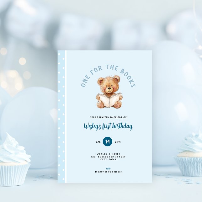 En för boken 1-års födelsedagsinbjudan för pojkar inbjudningar (One for the book 1st birthday invitation)