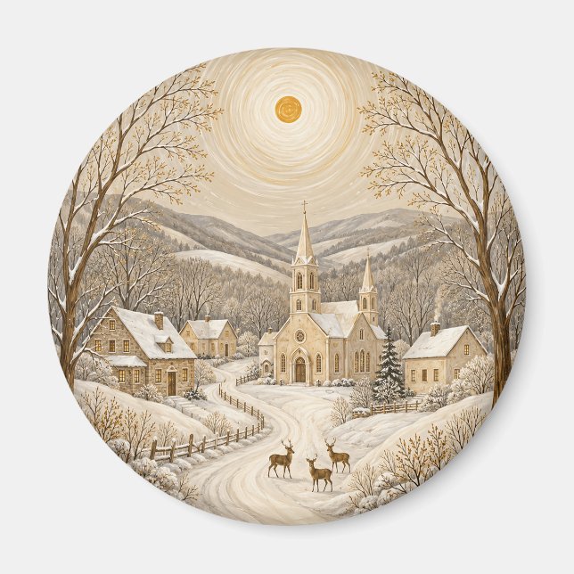 En förgylld vinteridyll magnet (Framsidan)