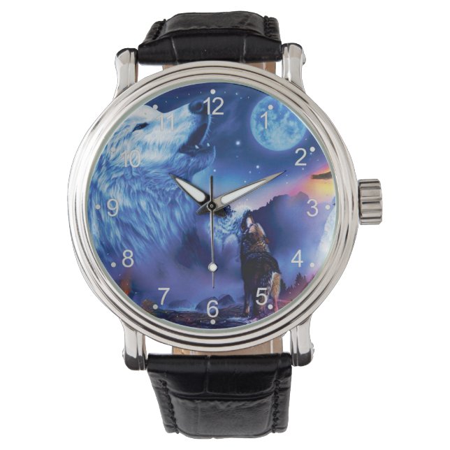 En förpackning vargar på en mörk kväll armbandsur (Framsida)