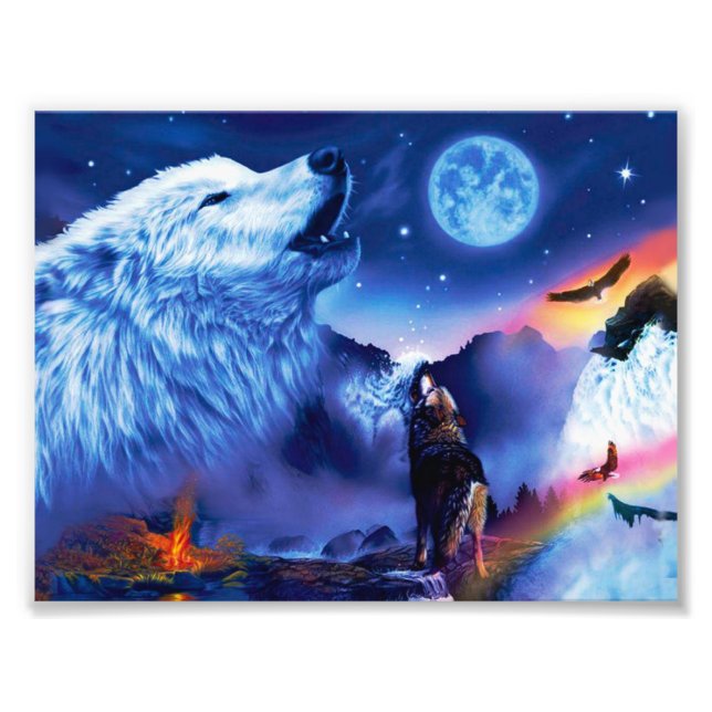 En förpackning vargar på en mörk kväll fototryck (Framsidan)