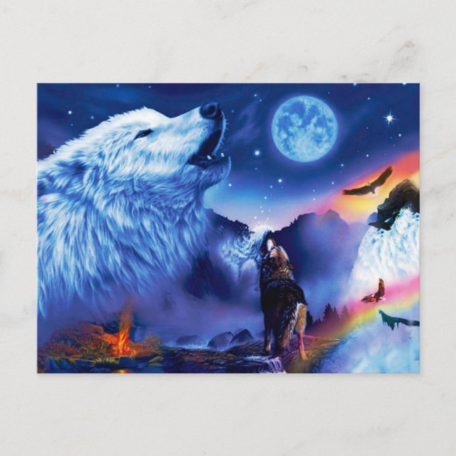 En förpackning vargar på en mörk kväll vykort (Framsida)