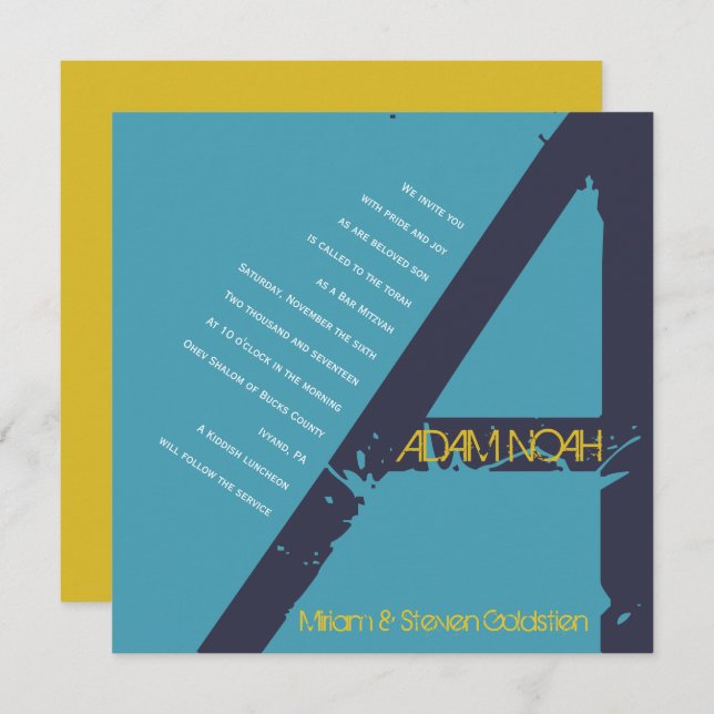 En första Bat mitzvah inbjudan till Monogram Pub (Fram/baksida)