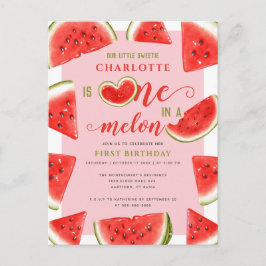 En Första Födelsedagen Söt Vattenmelon Rosa Vykort