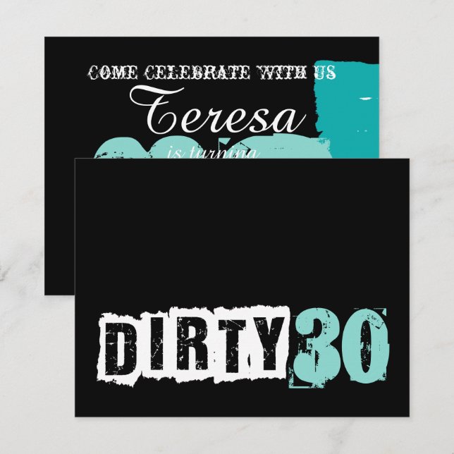 En förvånansvärd 30:e Födelsedagsfesten av blåblåt Inbjudningar (Fram/baksida)