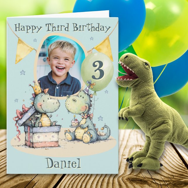 En fot Dinosaurie Tredje Födelsedagskort Kort (Skapare uppladdad)