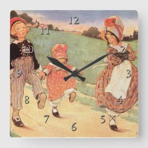 En fot upp, en fot ner Nursery Rhyme Fyrkantig Klocka