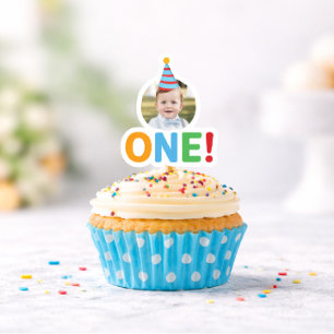 En Foto födelsedag Cupcake-dekorering Klistermärken