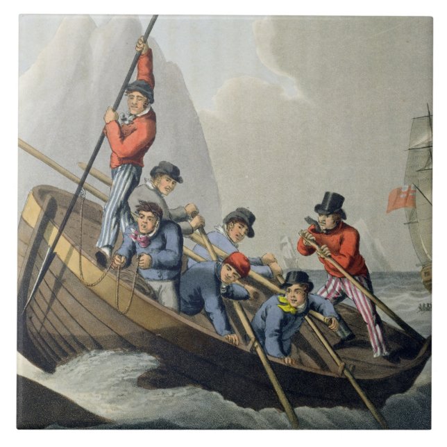 En frakt fartyg som anfaller ett val som inristas kakelplatta (Framsidan)