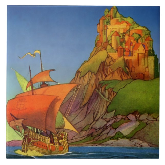 "En Frakt visades" Pirat Art av Frank Godwin Kakelplatta (Framsidan)