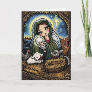 En frälsare är född jungfrulig Mary Nativityjul Helgkort