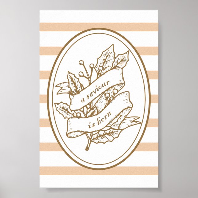En Frälsare är Född Neutral Holly Banner Jul  Poster (Framsidan)