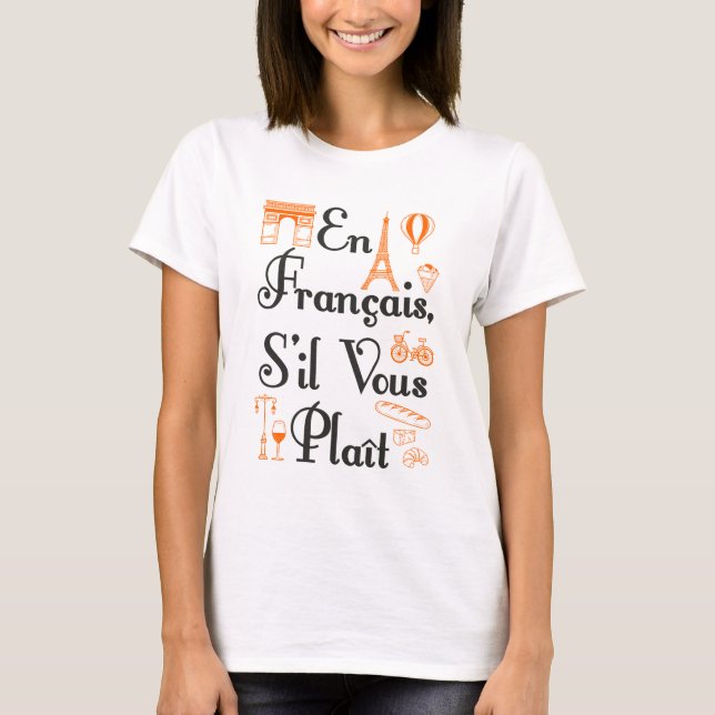 En Francais S il Vous Plait Fransk Lacher Student T Shirt (Framsida)