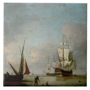 En Frigate i lugnat vatten Kakelplatta