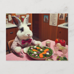 En funny kanit beställer Salad vid en Middag AI Ar Vykort