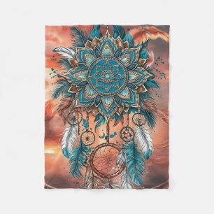 : En fusion av Mandalas, Feathers och Dreamcatcher Fleecefilt