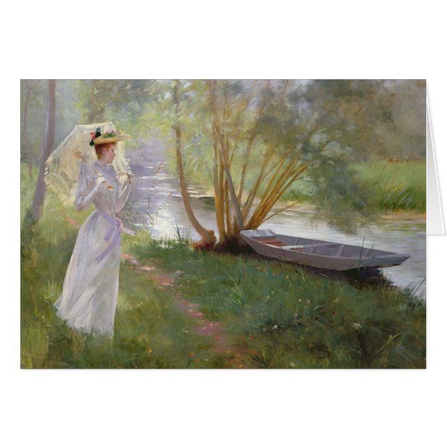 En gå vid floden, 1890 hälsningskort (Framsidan Horizontal)