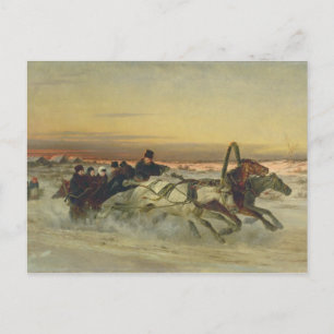 En Galloping Winter-trojka vid Dawn Vykort