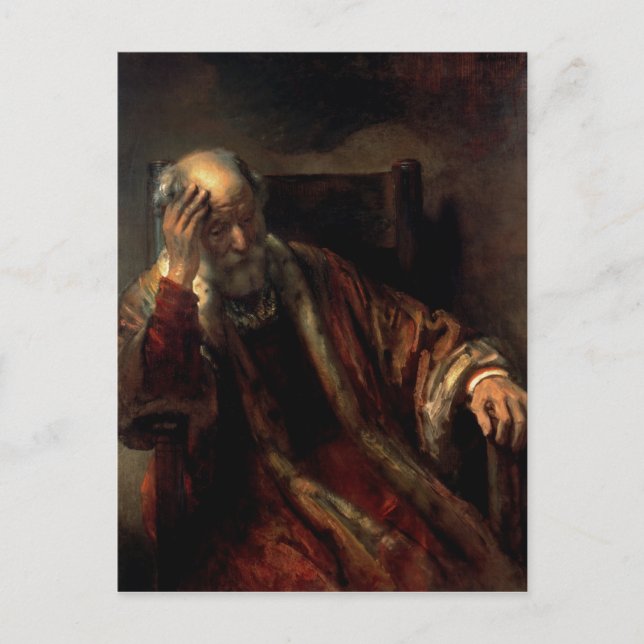 En gamal man i en fåtölj vykort (Framsida)