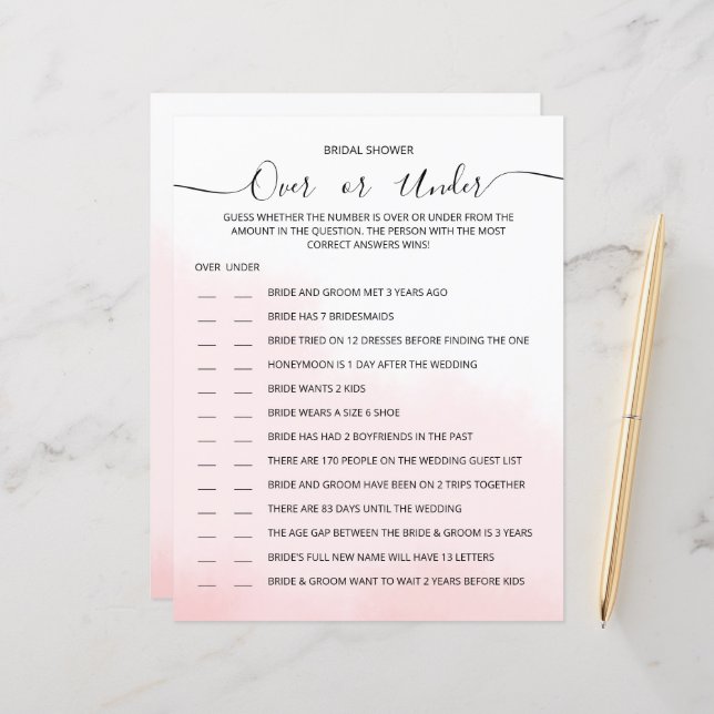 En GAME lakan av papper för en möhippa. (Fram/Back In Situ)