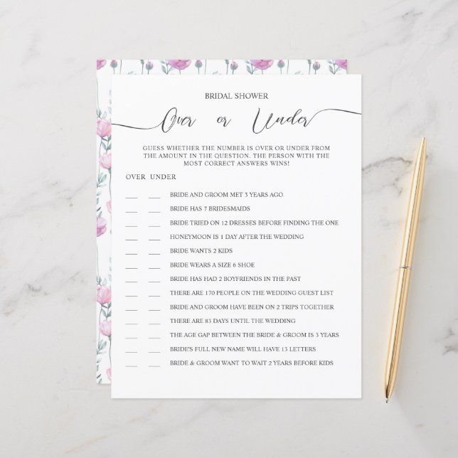 En GAME lakan av papper för en möhippa. (Fram/Back In Situ)