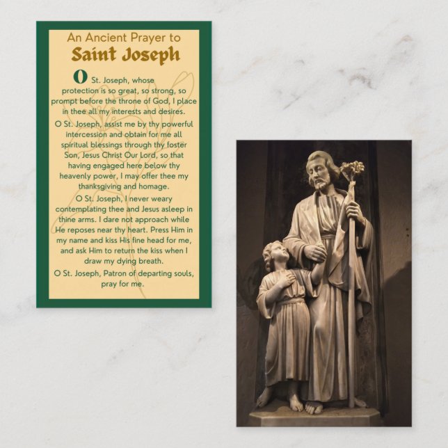 En gammal bön till St Joseph Prayer-kort Visitkort (Fram/baksida)