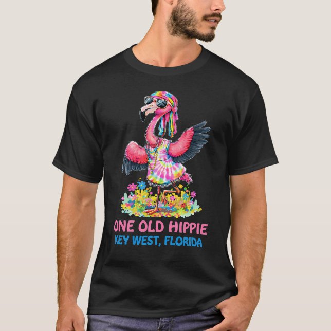 En gammal hippie groovy tie-dye flamingo Key West T Shirt (Framsida)