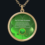En gammal irländsk välsignelse guldpläterat halsband<br><div class="desc">Elegant,  unik guld-rovel med en marskalk och schampinset med en gammal irländsk bön för Saint Paddy's Day (, St. Patty ). Vibrant 3D-stenar och mycket exakt design, 3D-modellering och rendering utförd av Bulgan Lumini (c).Del från serien Hyper Talismans. .En elegant och klassisk design med ett gammalt parchment.</div>
