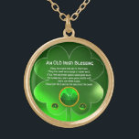 En gammal irländsk välsignelse guldpläterat halsband<br><div class="desc">Elegant,  unik guld-rovel med en marskalk och schampinset med en gammal irländsk bön för Saint Paddy's Day (, St. Patty ). Vibrant 3D-stenar och mycket exakt design, 3D-modellering och rendering utförd av Bulgan Lumini (c).Del från serien Hyper Talismans. .En elegant och klassisk design med ett gammalt parchment.</div>