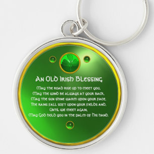En gammal irländsk välsignelse Shamrock Rund Silverfärgad Nyckelring