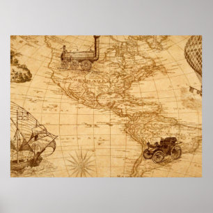 En gammal karta i Amerika Poster