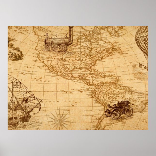 En gammal karta i Amerika Poster (Framsidan)