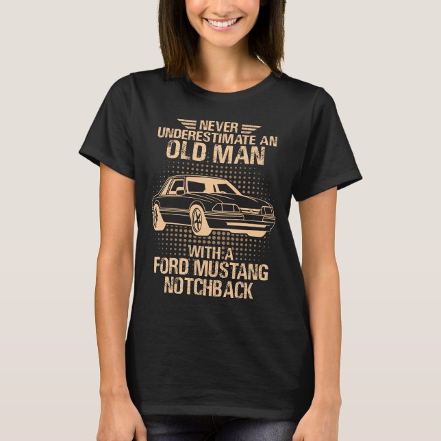 En gammal man Ford Mustang 1989 Notchback T Shirt (Framsida)